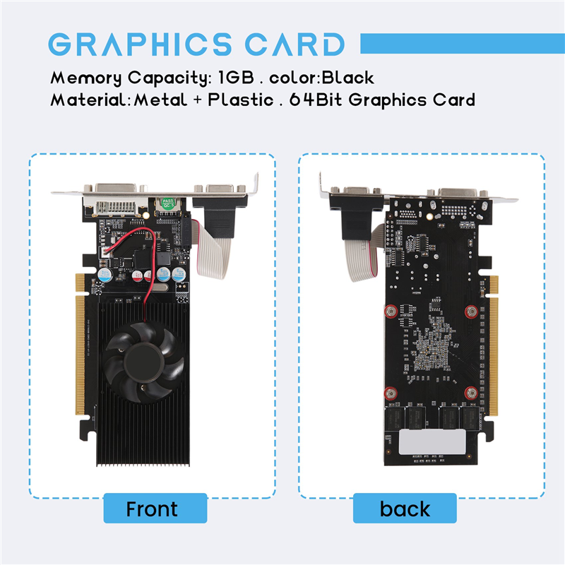 GT210 1GB DDR2 64Bit Graphics Card PCIE 2.0 GPU HDMI-Compatible. 