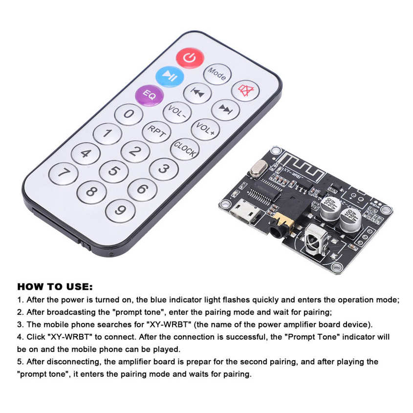 Bluetooth Audio Receiver Board Stereo Power Amplifier Module with Remote Control XY-WRBT. 