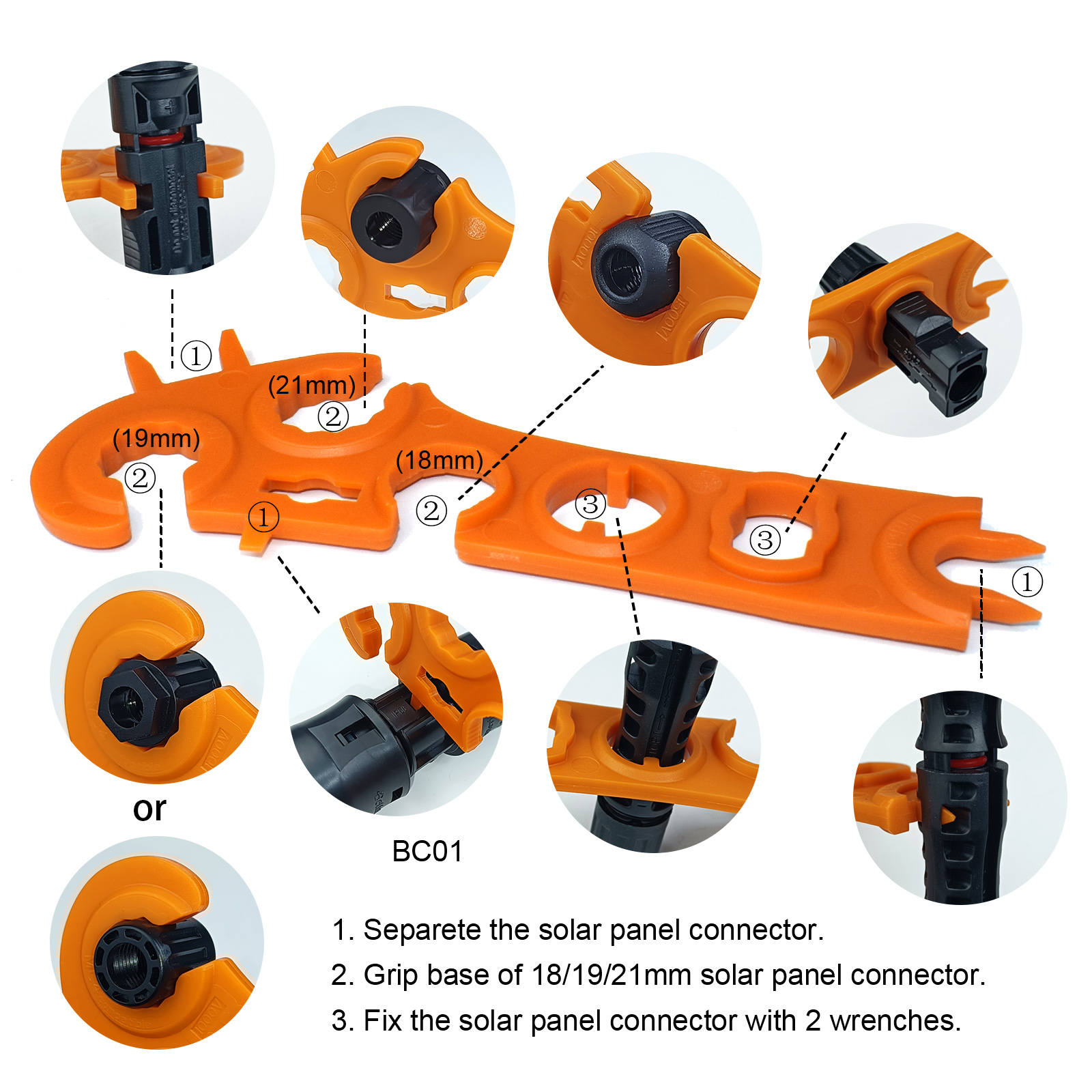 Solar Connector Wrench Disconnect Spanner Release Removal Assecheerfulmbly Tool for 1000V 1500V QC4 mC4 MC-4 Cable PV Panel Inverter. 