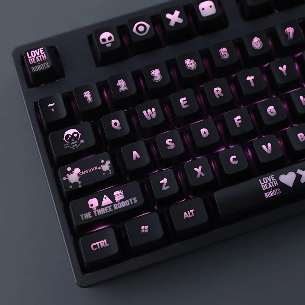 Love Death And Robots Keycaps OEM Profile For Mechanical Keyboard DYE-SUB Cute Letter Transparency Backlight 104 Key Caps Set