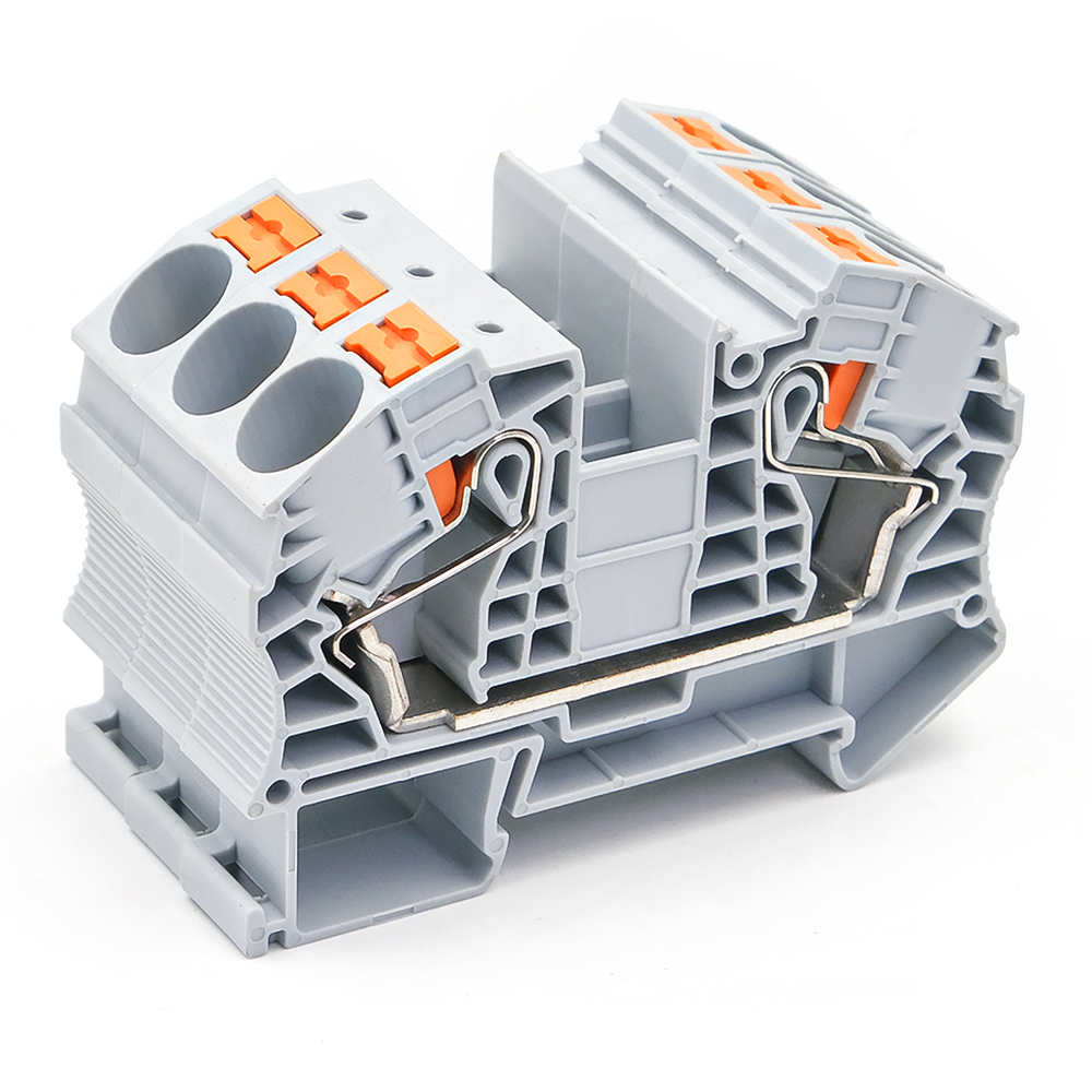 PT-16 Din Rail Terminal Block Conductor Wire Connector Push In Spring Screwless Connection Feed Through Terminal Blocks PT16