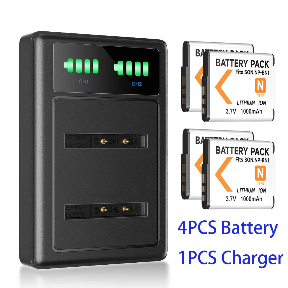 2 Batteries DSTE NP-BN1 + Chargeur | Compatible Sony DSC-QX10, DSC-W Series | Appareil Photo