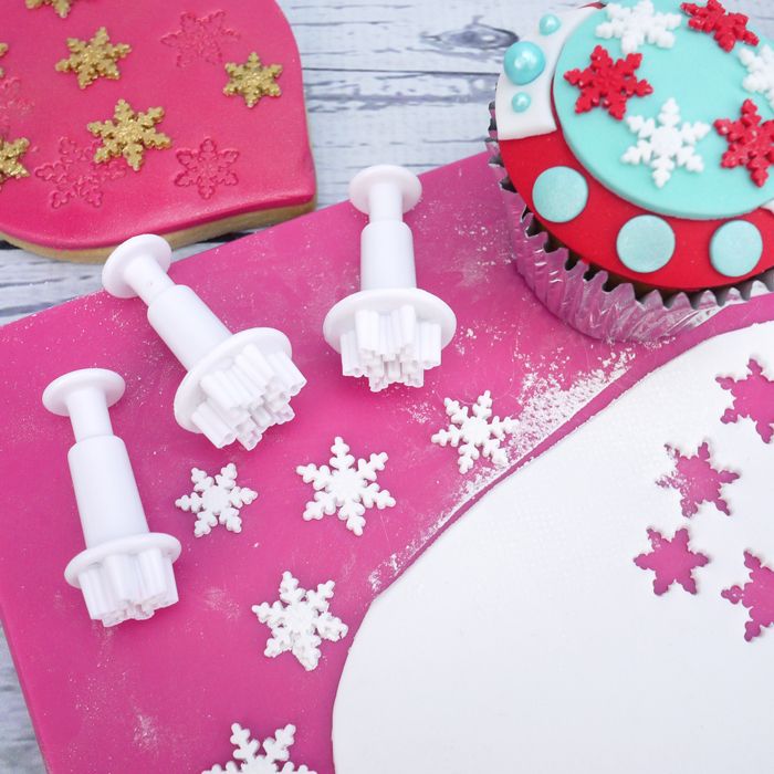 Snowflake Plunger Cutter Fondant Tool cake&sweet Plunger snow shape 3pcs plastic cookie cutter. 