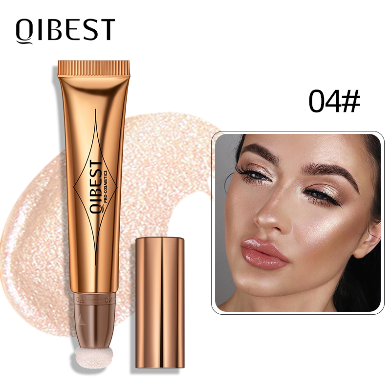 QIBEST Liquid Highlighter With Cushion Applicator Face Makeup Natural Bronzer Moisturizing Cream Soft Makeup Shimmer Highlight