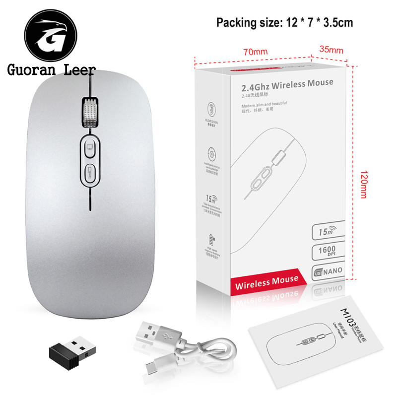 M103 Wireless Mouse 1200 DPI 2.4GHz Wireless Mouse Ergonomic Gaming Mouse Silent Click Cordless Mice Rechargeable Mice. 