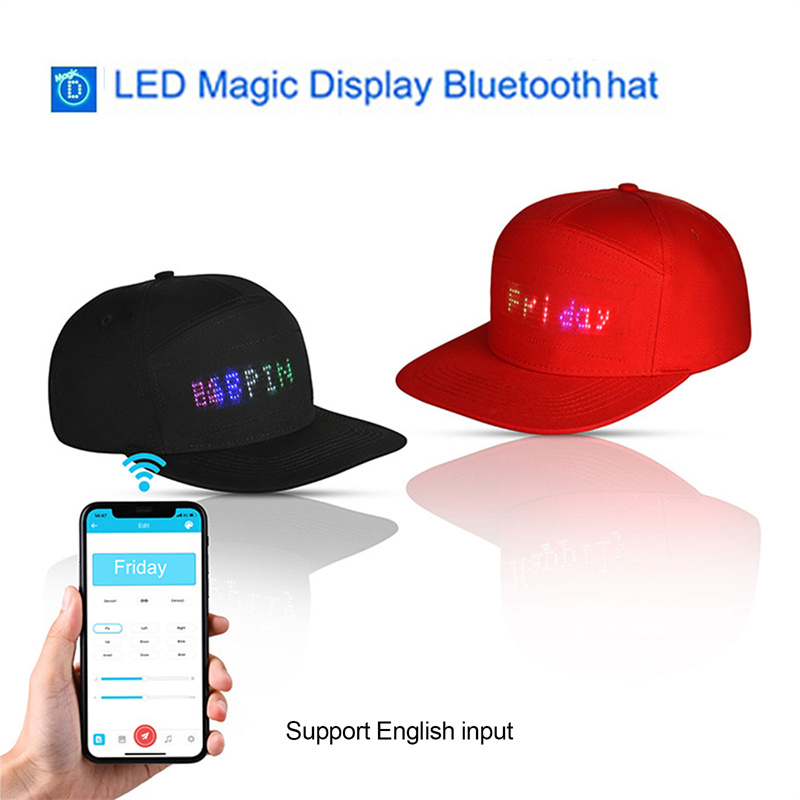Unisex Bluetooth LED Mobile Phone APP Controlled Baseball Hat Scroll Message Display Board Hip Hop Street Snapback Cap. 