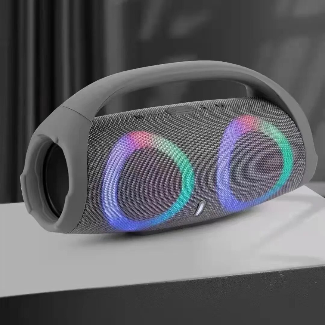 100W high power wireless TWS subwoofer portable waterproof card speaker RGB colorful rotating flashing light bluetooth speaker. 