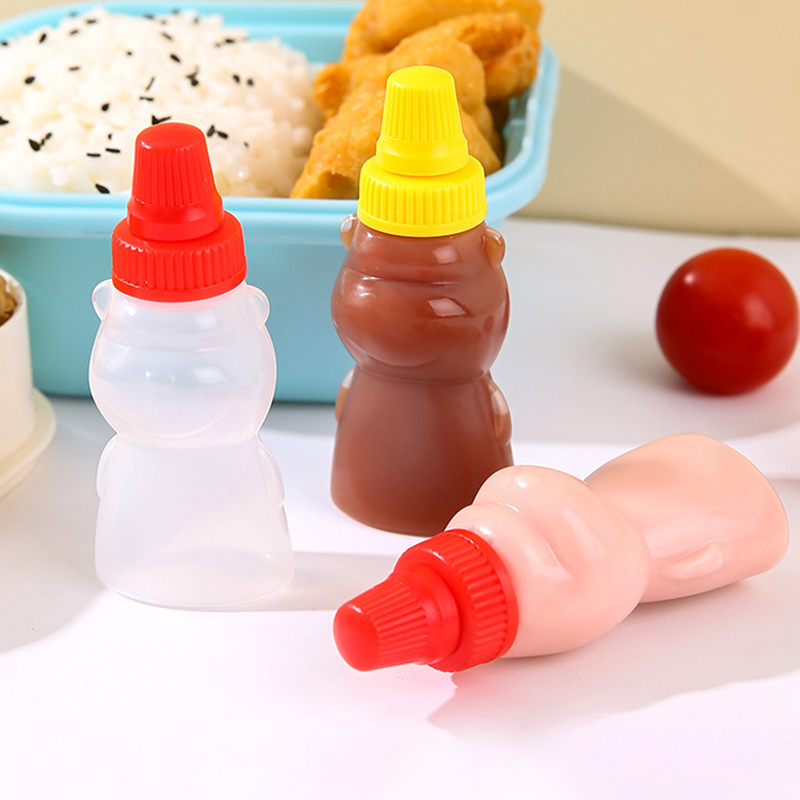 2Pcs Mini Condiment Squeeze Bottle Salad Dressing Ketchup Squeeze Jar Container Plastic Portable Lunch Box