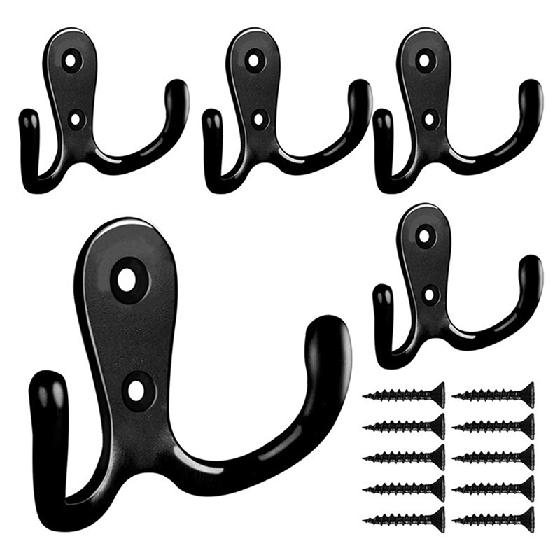 10X Double Robe Hook with Screws, Dual Coat Hooks Wall Mounted