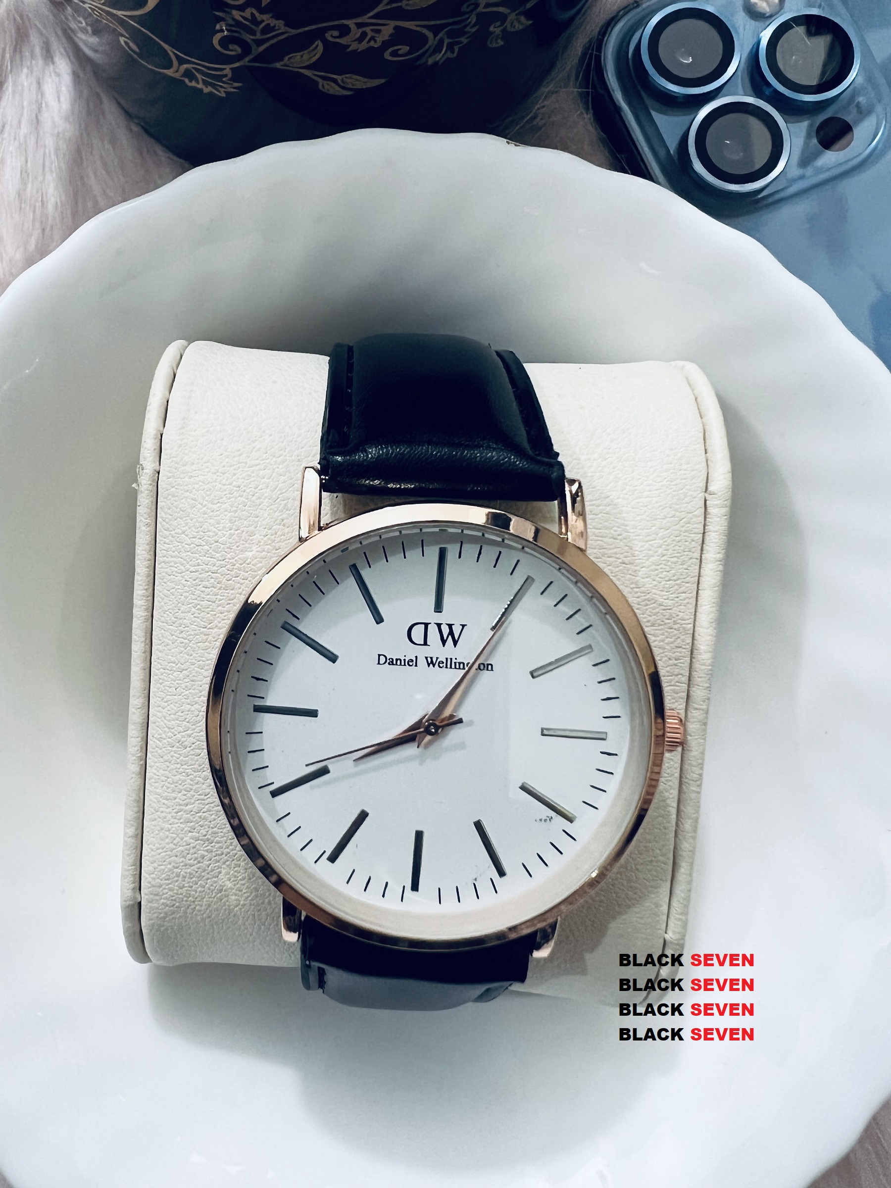 EH73 DWD Artificial Leather Analog Watch for Men Black Dial White. 