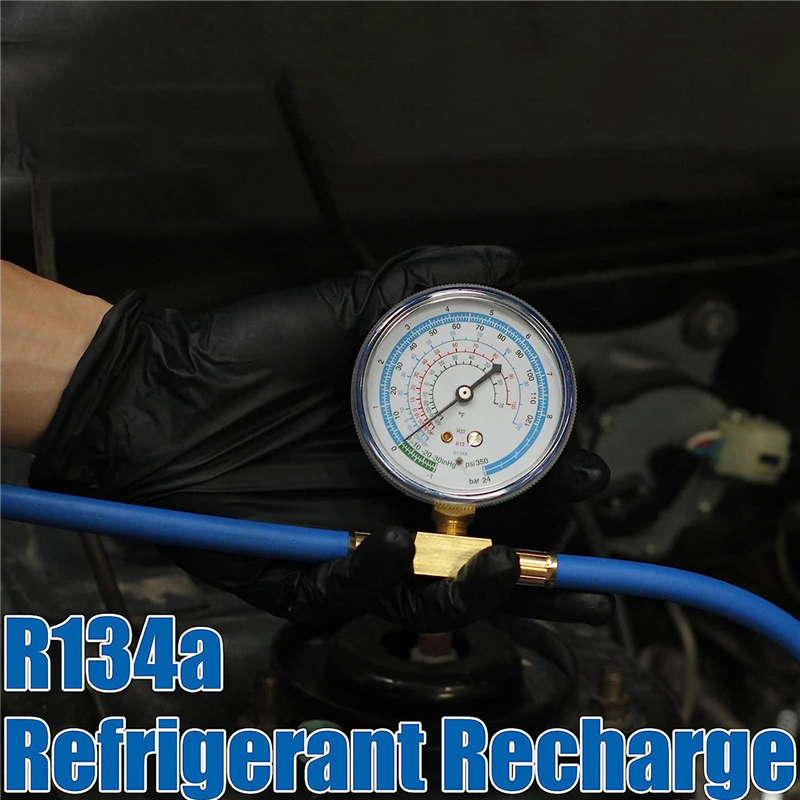 1Set ACR134A Refrigerator Freon Recharge Kit AC Charge Hose with Gauge Piercing Can Tap and Self-Sealing Adapter Blue 134A Refrigerator Recharge Kit. 
