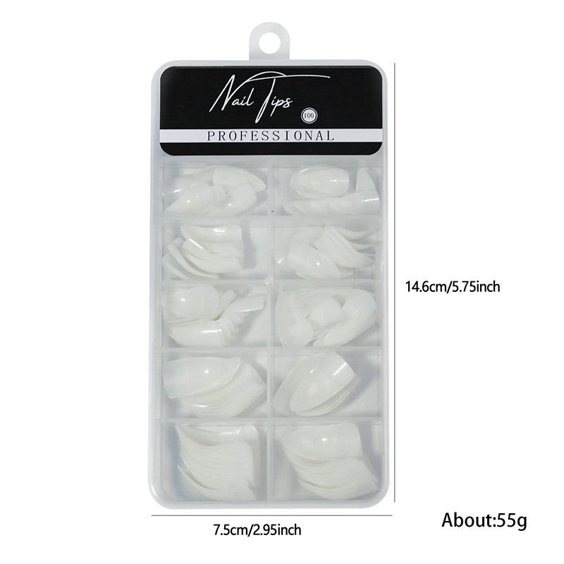 100 Pcs Hawk Curve Nail Tips Half Cover Eagle Claw Curve False Nails Extension 10 Sizes For Art Salon. 