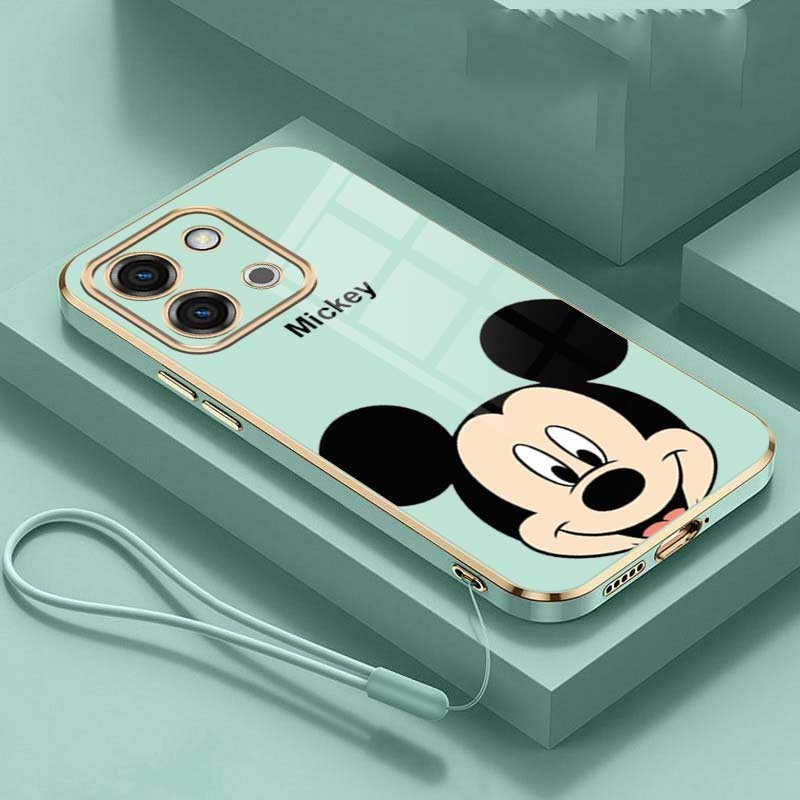 Vivo Y28 Y18 Y18s VivoY28 Luxury Cute Mickey Mouse Casing Square Edges Plating Back TPU Soft Case Cover. 