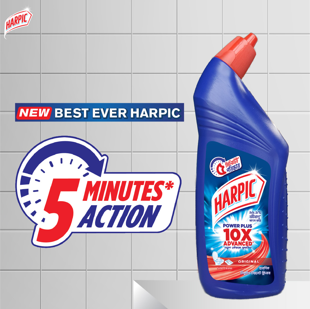 Harpic Toilet Cleaner Liquid 750ml Original Power Plus 10x Stronger, new & thicker formula kills 99.9% of germs. 