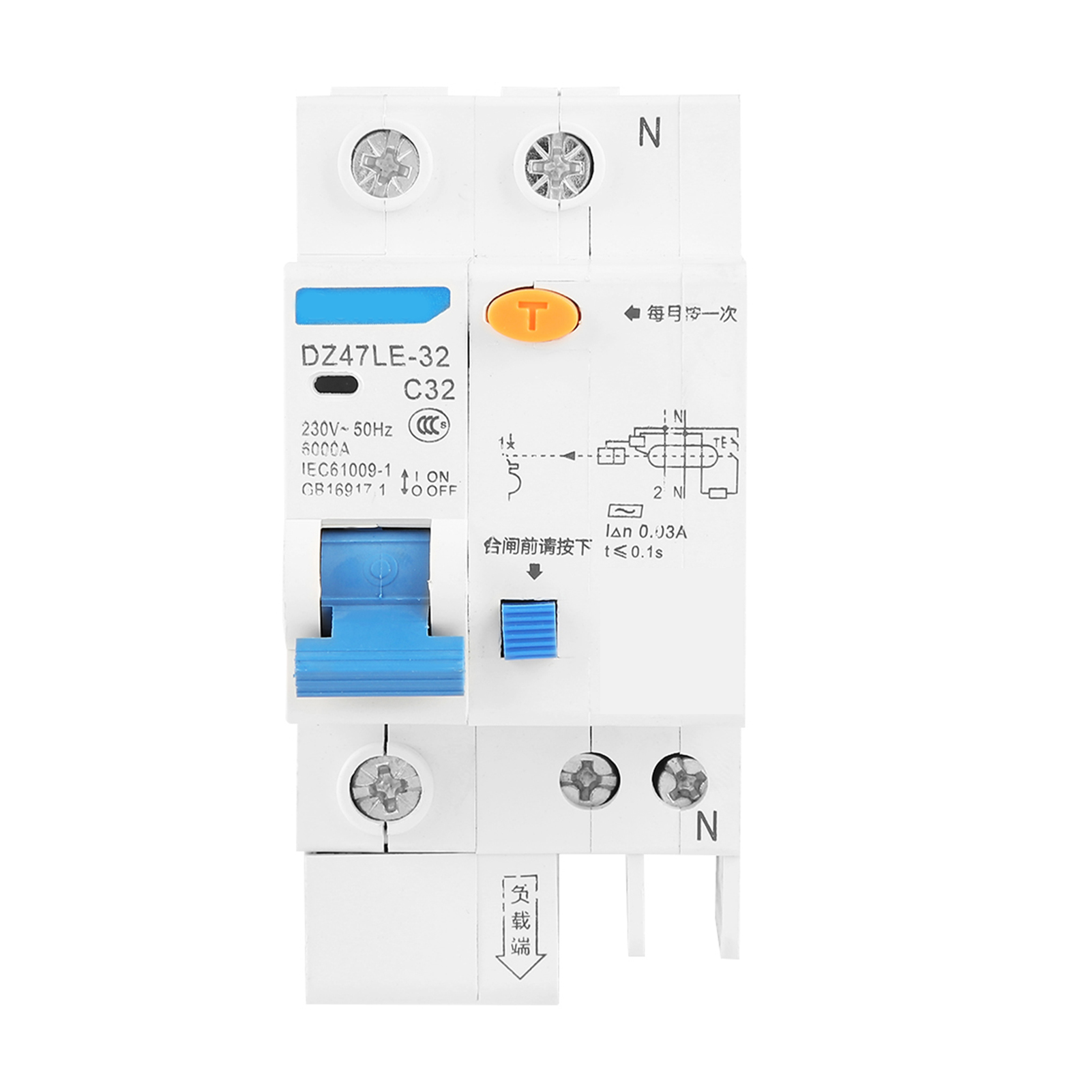 DZ47LE-32 1P+N C32 RCCB Residual Current Circuit Breaker 30mA 230/400V. 