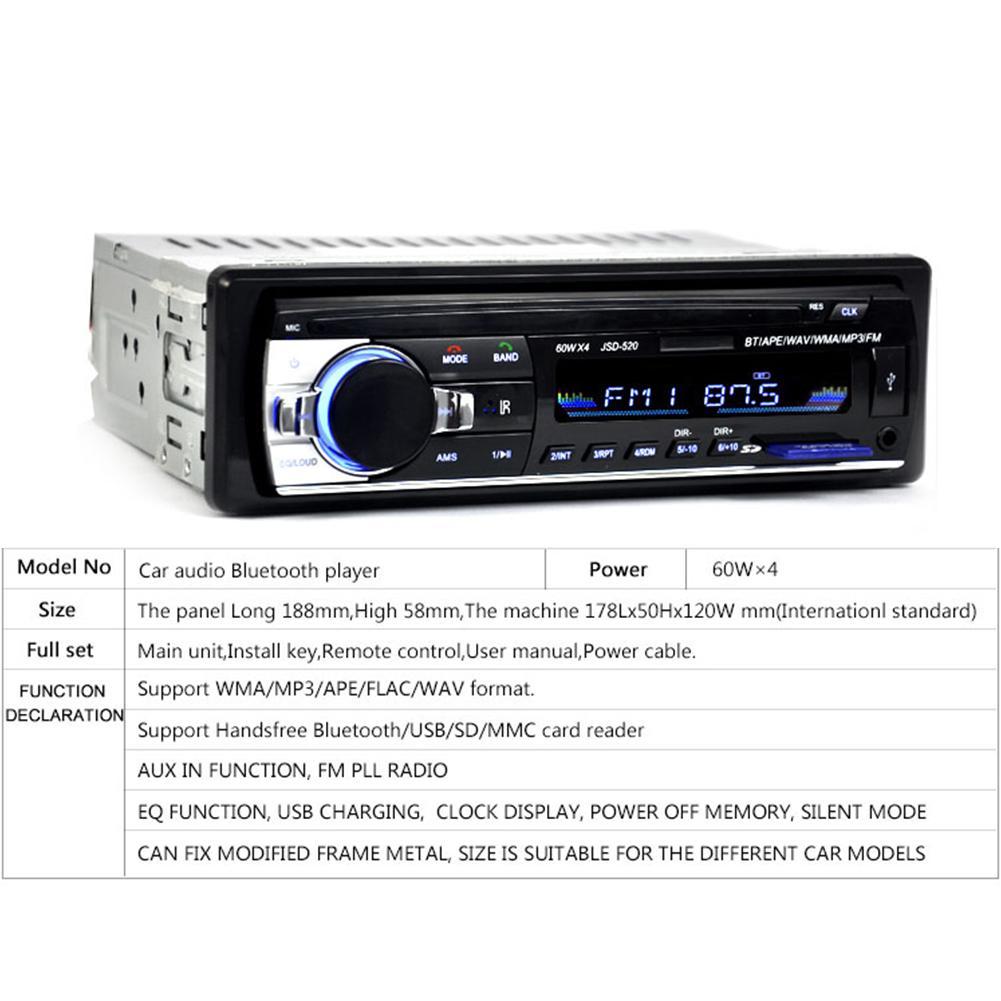 Bluetooth Car MP3 Player Audio Stereo 4X60W Car Radio 12V In-dash 1 Din FM Aux Input Receiver. 