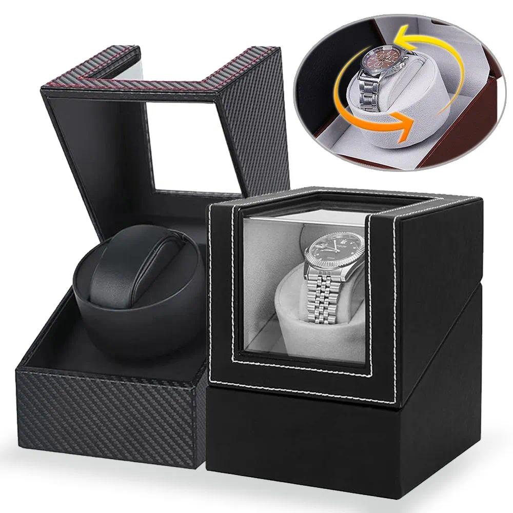 Automatic rotating wooden watch box suitable for mechanical watches. 