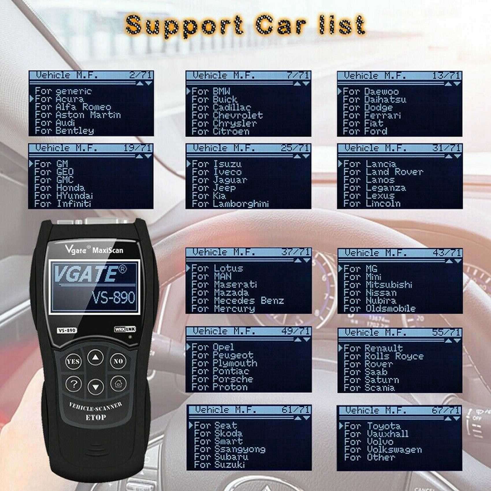 2X Universal OBD2 Scanner Multi-Language and Diagnostic Tool VS890 OBD2 Code Reader MaxiScan VS890 ELM327. 