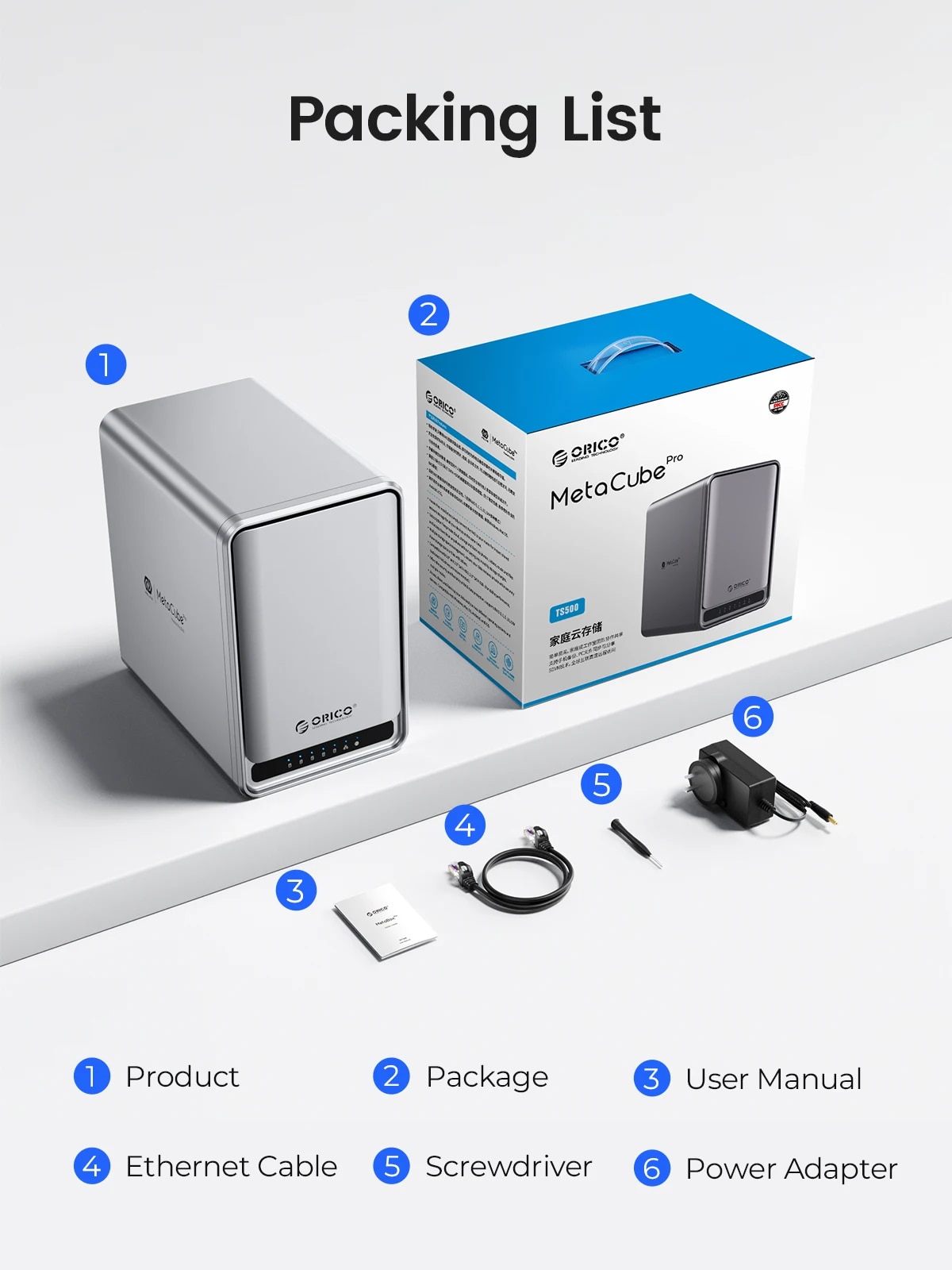 ORICO MetaCube Household Storage Type-C 3.5" HDD/SSD Dual-bay NAS with Automatic Backup Remote Access with Offline BT Download. 