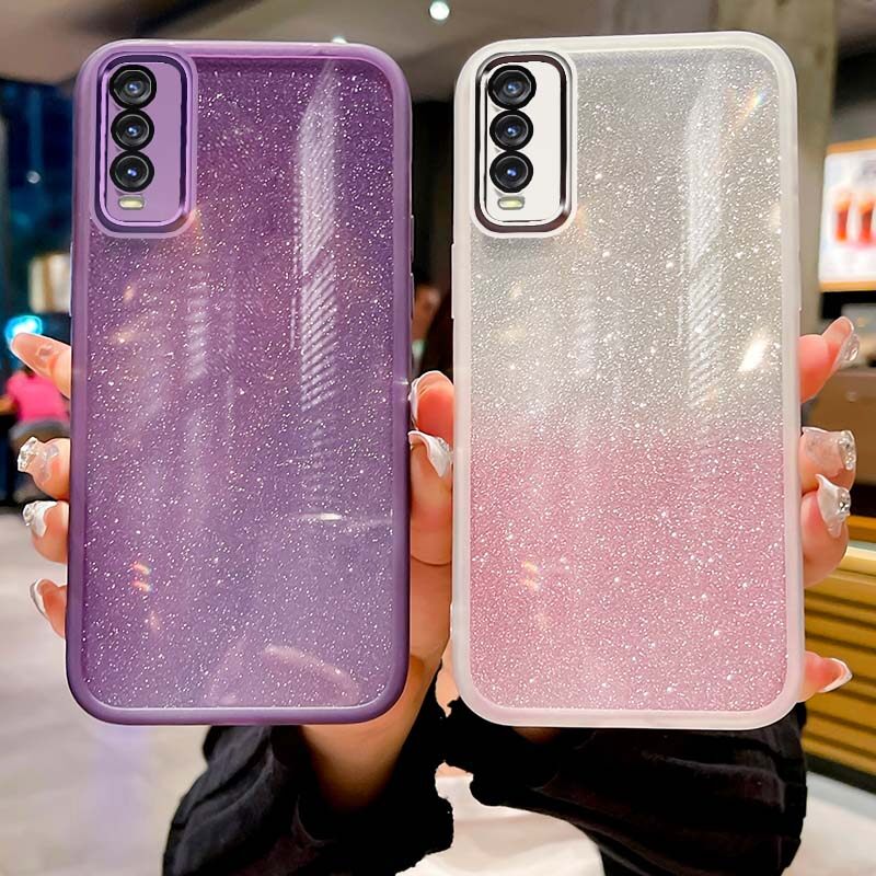 AnDyH Phone Case for Vivo Y20 2021 Y20i Y20S G Y12S 2021 Y20A Y12A Y3S Vivo 2026 V2029 V2038 V2044 V2033 V2042 V2069 V2039 V2068 V2027 V2032 High End Flash Powder Gradient Transparent All Inclusive Camera Protection Casing. 