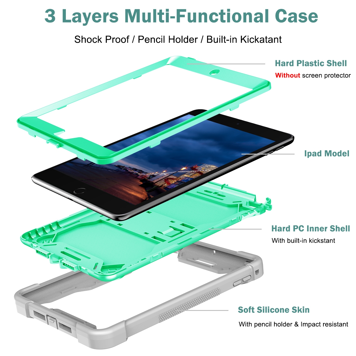 Silicone + PC Shockproof Protective Case with Holder For iPad mini / mini 4. 
