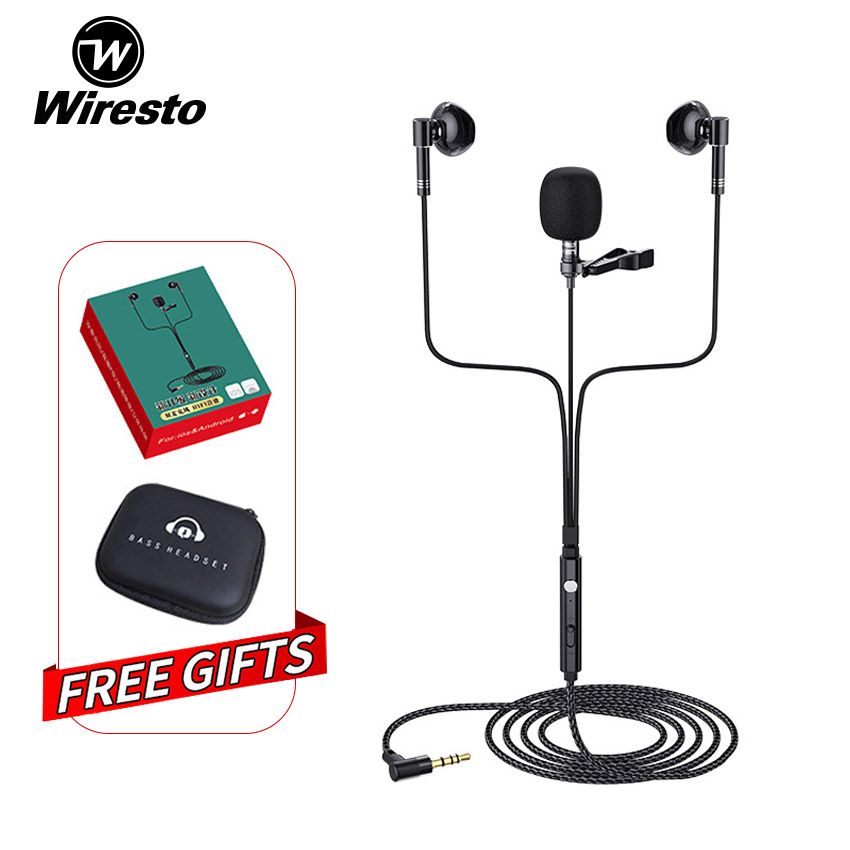 【Lejia】Wiresto In Headphones Earphone Wired Earbuds Heavy Noise HIFI Quality Metal Collar Clip Dual Microphone Live Streaming Karaoke Game Wired