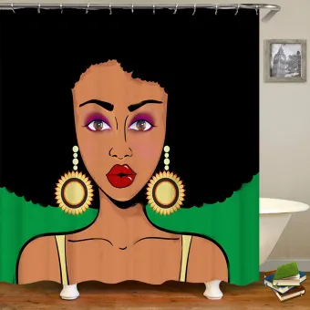 Set of 1//3//4Pcs African Girl Shower Curtain With Bath Mats Rugs Toilet Cover Mat