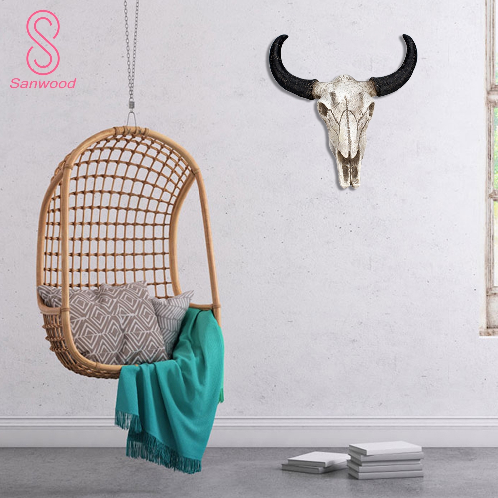 Resin Fake Cow Skull Horn Wall Hanging Ornament Crafts Bar Restaurant Decoration. 
