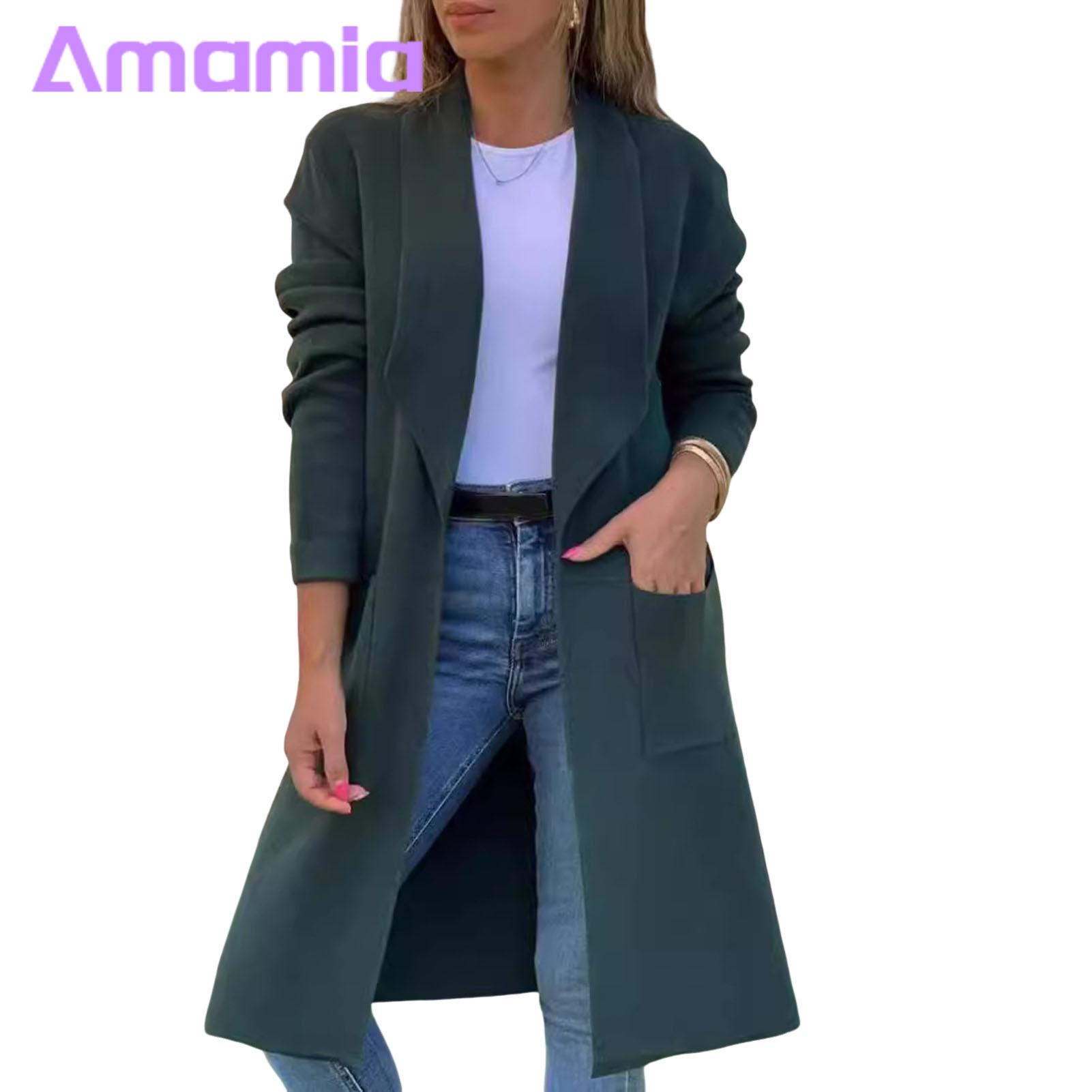 Women Coat Stylish Women's Woolen Jket for Fall/winter Warm Knitted Coat with Turn-down Collar Long Sleevesd-length Design Perfect for Commuting Dating Available in Solid Colors Loose Fit Jket
