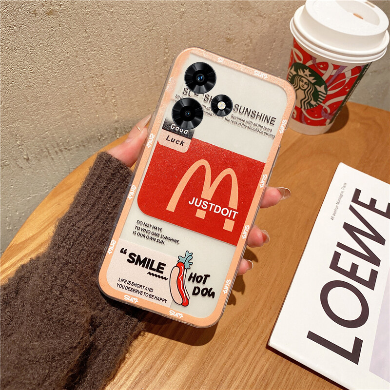 For Tecno Spark 20 Pro Case Cartoon Hamburger Coffee Pattern TPU Soft Fashion Shockproof Transparent For Tecno Spark 20 / Spark 20C Back Cover. 
