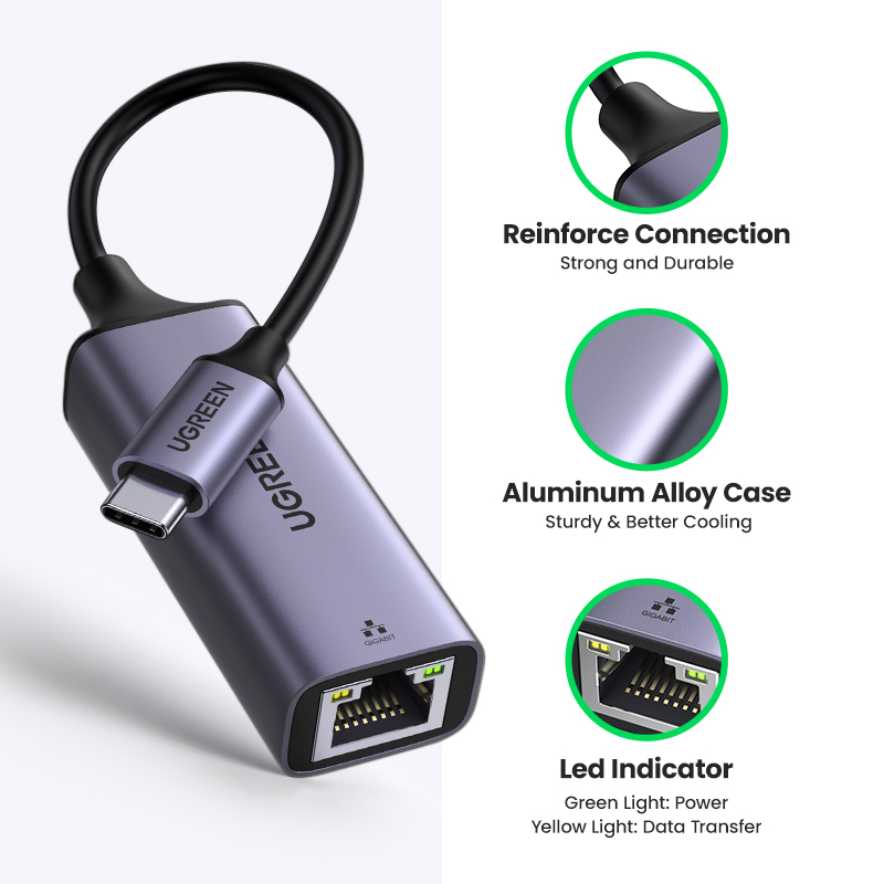 UGREEN USB C to Ethernet Adapter RJ45 to Thunderbolt 3 Type C Gigabit Network LAN Converter 10 100 1000Mbps for MacBook Pro Air, iPad Pro, Galaxy S20 S10 S9, XPS 13 15, Surface Book 2 Go, Chromebook Network Card USB Ethernet. 