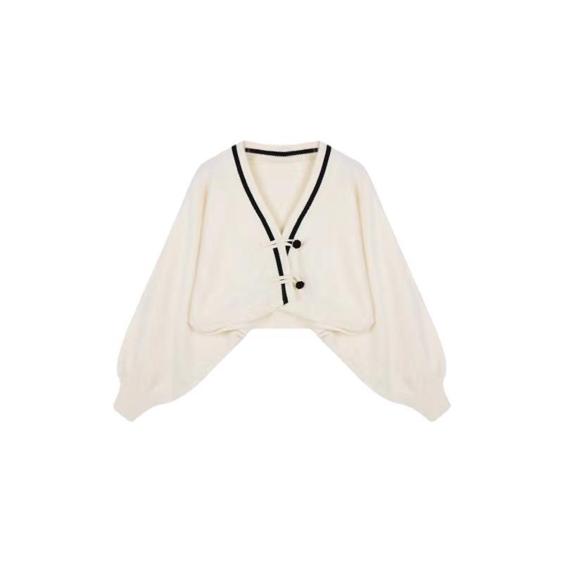 The new Chinese style disc buckle knitted cardigan women's spring milk soft glutinous texture V-neck sweater jacket tide. 