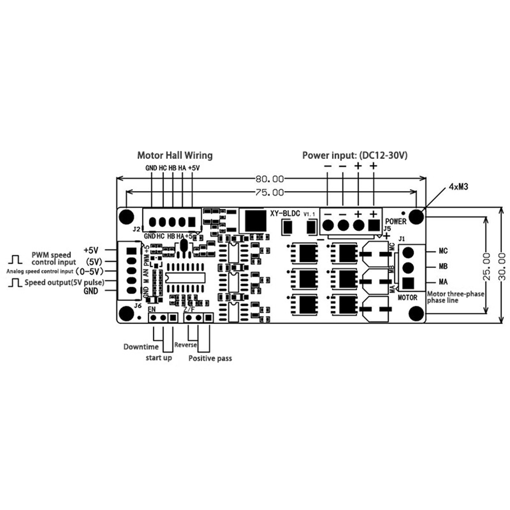 DC12-30V 200W BLDC Three Phase DC Brushless Motor Controller. 