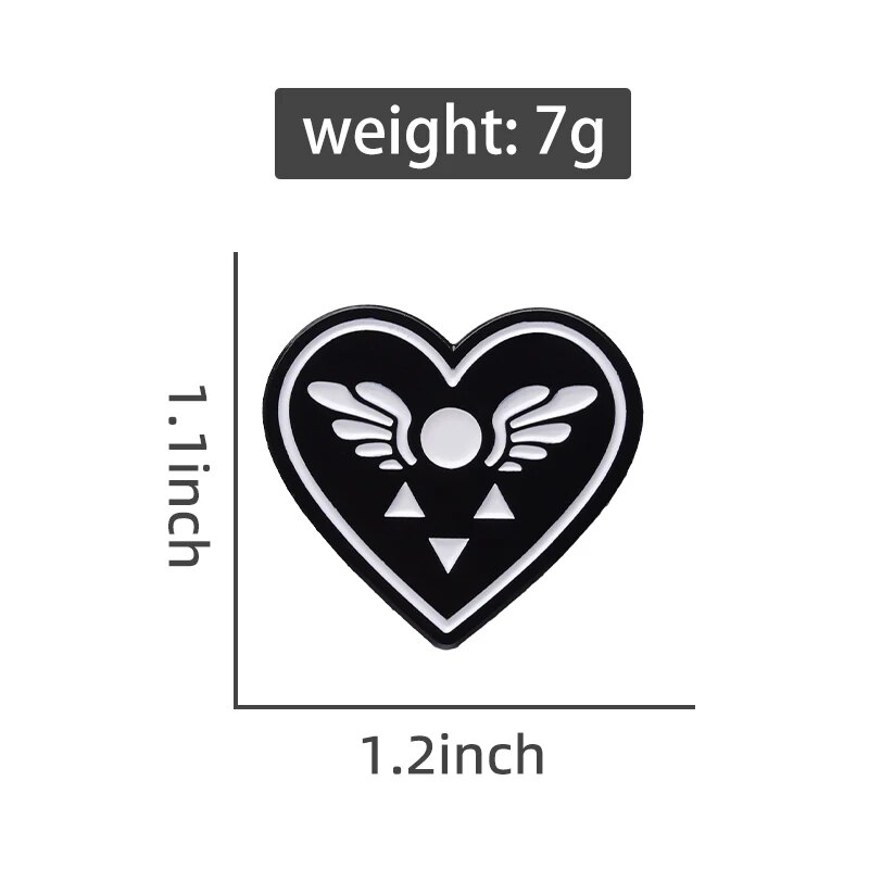 Pixel-Style Delta Rune Symbol Enamel Pin Game Black Love Heart Brooch Role Pin Lapel Backpack Badge For Playing Game Player. 