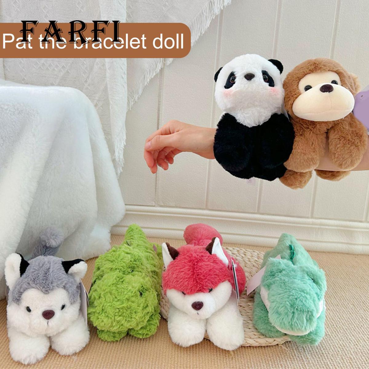 Monkey Plush Doll Cute Animal Plush Doll with Clap Circle Panda Monkey Dog Dinosaur Fox Plushies Slap Bracelet Series Toy Soft Stuffed Animal Zoo Decoration Kids Gift