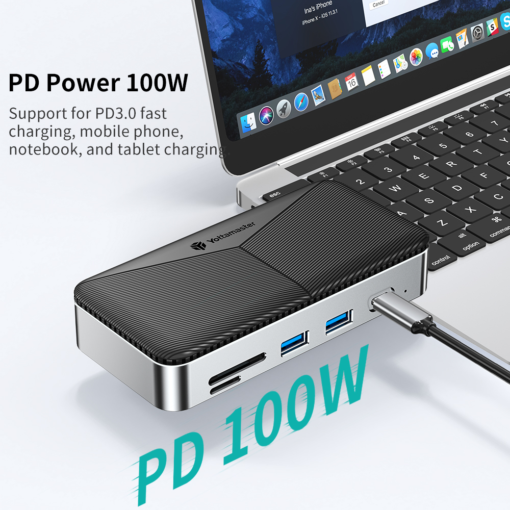 Yottamaster USB C HUB with Cooling Fan M.2 NVMe SATA SSD Enclosure External 10Gbps 4K 60Hz HDMI-Com RJ45 SD/TF Docking Station. 