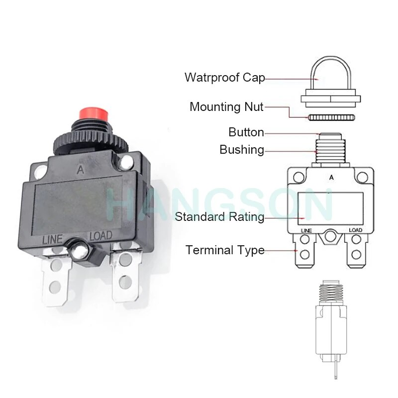 Current Overload Protector Switch Push 3A 4A 5A 6A 7A 7.5A 8A 10A 15A 18A 20A 25A 30A Thermal Circuit Breaker Waterproof Cover. 