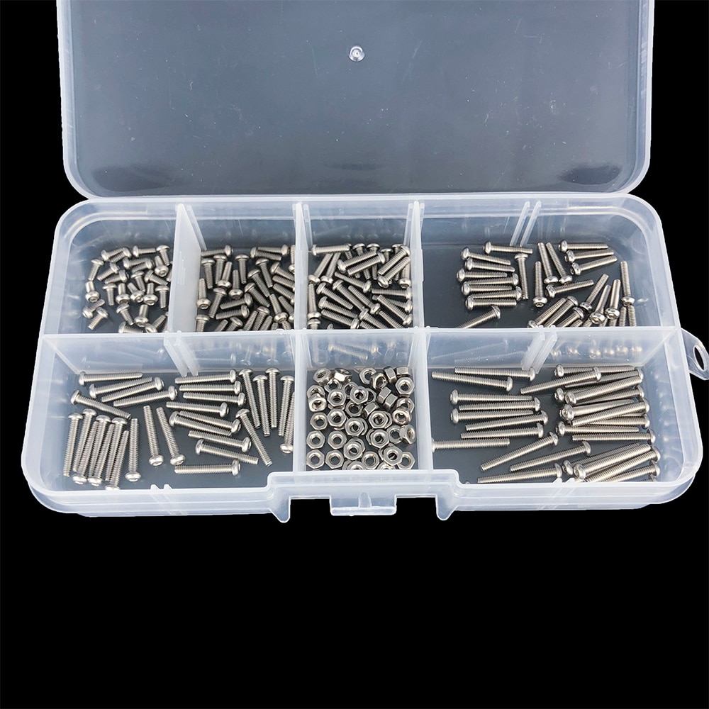 230pcs M2 Screws Nuts Bolts 304 Stainless Steel Hex Socket Button Head cap screw set Assortment Kit small screws Kit Storage Box. 