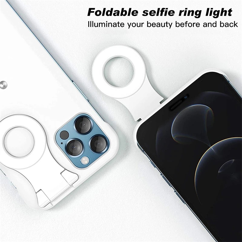 Built-in Selfie Ring Light Up Phone Case for IPhone 13 12 11 14 Pro Max XS XR X 14Pro 13Pro LED Luminous Flashlight Back Cover. 