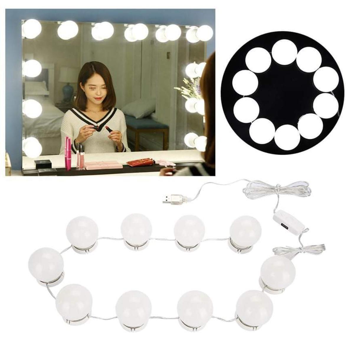 Vanity Mirror Light Adjustable with 10 Light Bulbs for Makeup Dressing Table / LED Vanity Mirror Lights Kit with 10 Dimmable Light Bulbs for Makeup Vanity Table Set in Dressing Room Lighting Fixture Strips Retractable Wire USB Power Supply White