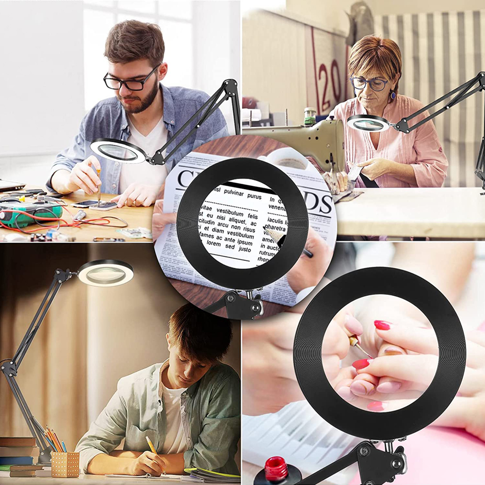 5X Magnifying Glass with Light 2-in-1 LED Lighted Magnifier 3 Color Modes Stepless Dimmable Hands Free Magnifying Desk Lamp. 