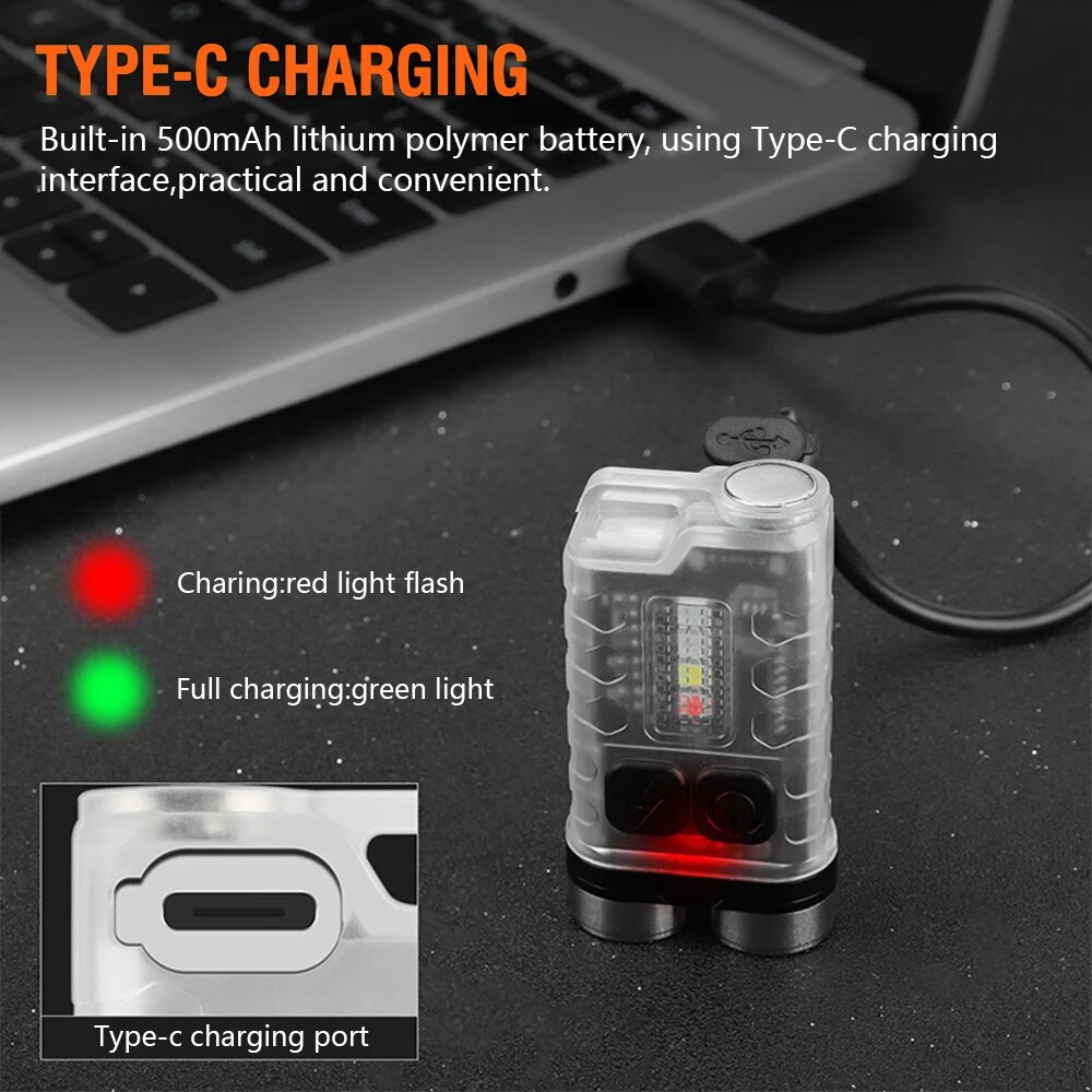 V3 Keychain EDC Portable Fluorescent Flashlight 900LM Type-C Rechargeable With Magnetic Tailcap IP65 UV Mini Work Light. 
