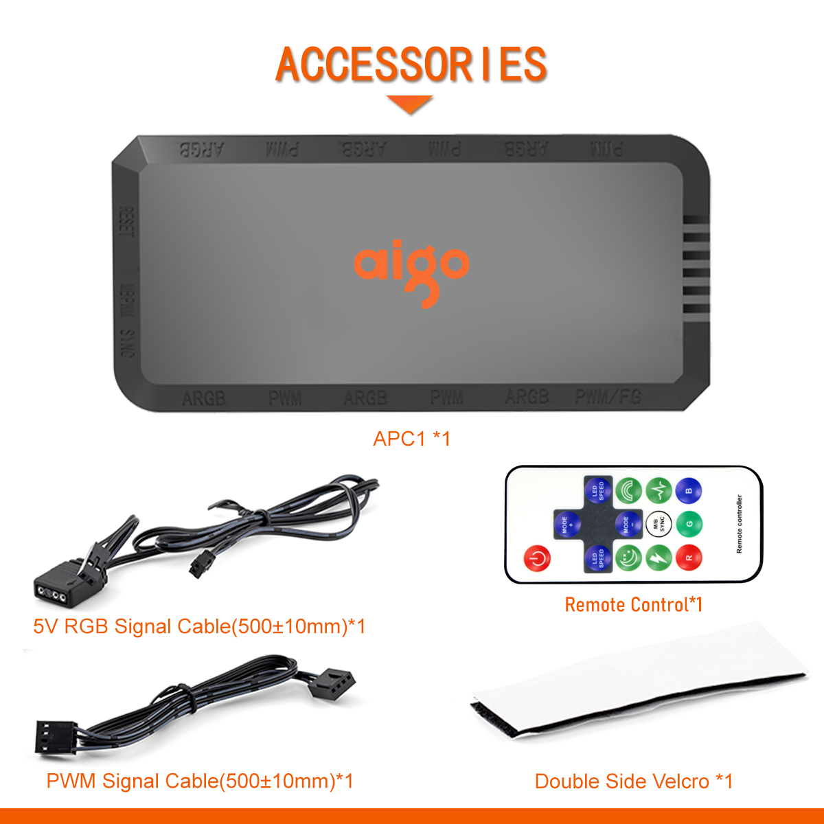 Aigo APC1 4Pin PWM 6 ARGB Ports 3Pin 5v Speed Controller Universal Computer Regulator PC Case Cooling Fan Hub remote control. 