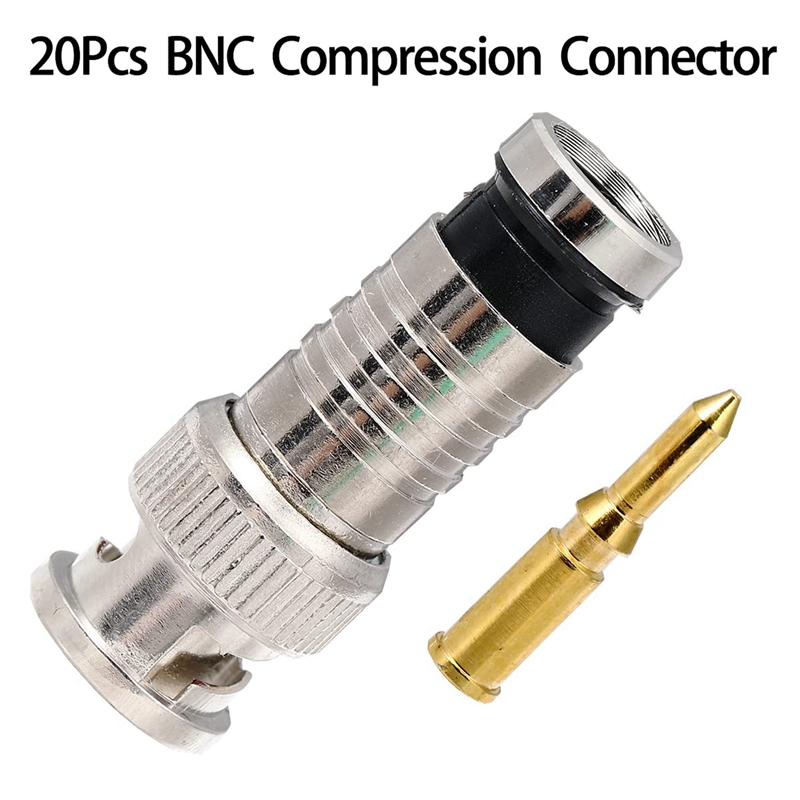 20 Pcs BNC Compression Connector 75 Ohm Coupler with Copper Pin for RG58-59 Crimper Video Plug Extension Coaxial Cable. 