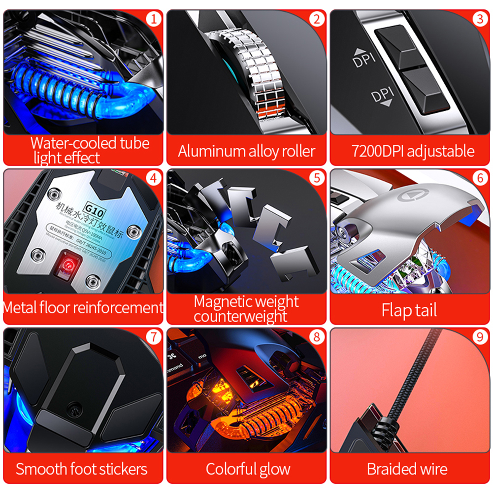 G10 Hollow Mechanical Game Mouse 7200dpi All-keys Macro Programming Intelligent Pressure Glowing RGB Esport Mouse. 