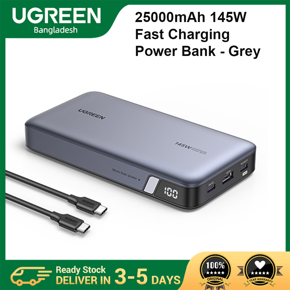 UGREEN PB205 (90597A) 25000mAh 145W Fast Charging Power Bank - Grey - UGREEN Two-way Fast Charging Power Bank - Lightning-fast PD 3.1 and QC 3.0 technologies for rapid charging -  Total Output: 145W - Battery Capacity: 25000mAh