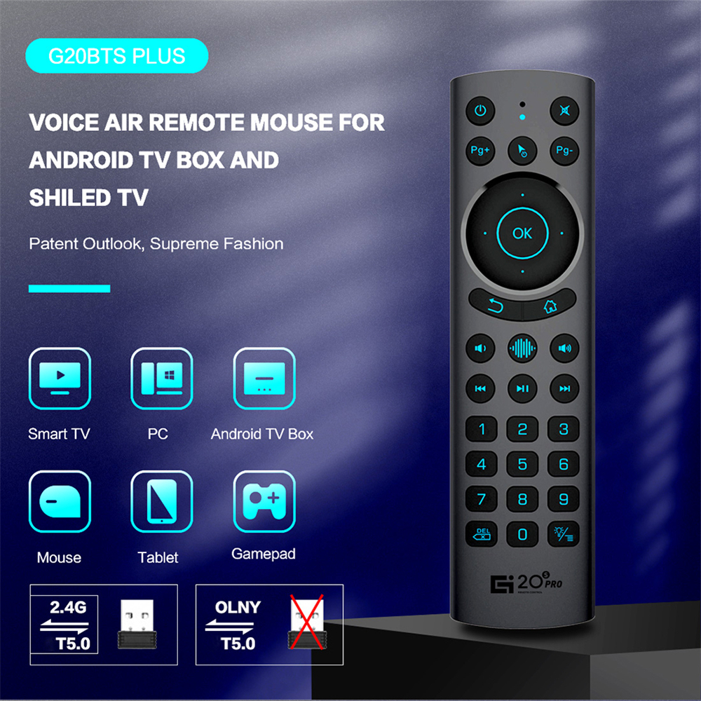 G20BTS Plus 2.4G Wireless Smart Voice Air Mouse Gyroscope G20S PRO IR Learning Backlit Remote Control for Android TV BOX. 