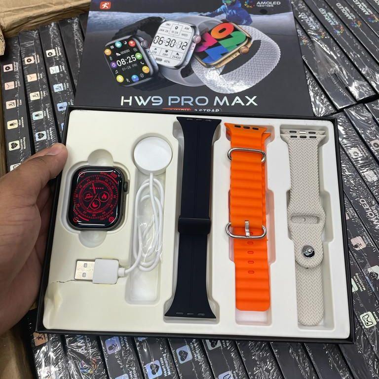 HW9 Pro Max Smart Watch (3 Straps In 1)- AMOLED Display. 