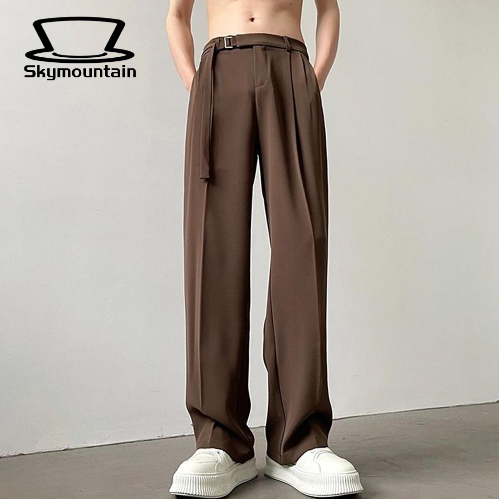 Men Casual Suit Pants Men's Wide Leg Suit Pants with Adjustable Waist Formal Business Style Trousers for Office Wear Streetwear Fashion for Solid Color Men Pants. 