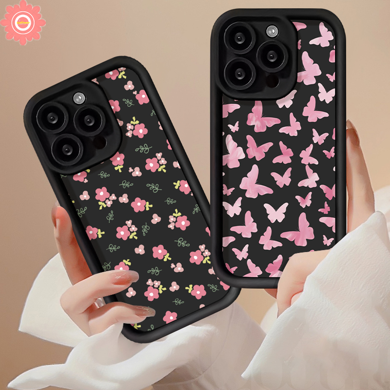 Dreamy Fresh Pink Floret Butterfly Soft Case For Realme 11 9i 8i 5i 6i 5s 7i C15 C25 C35 C53 C30 C51 C17 C21 C12 C11 C25Y C33 C20 C55 C31 C21Y C20A Narzo 50 N53 Vintage Flower Cover. 